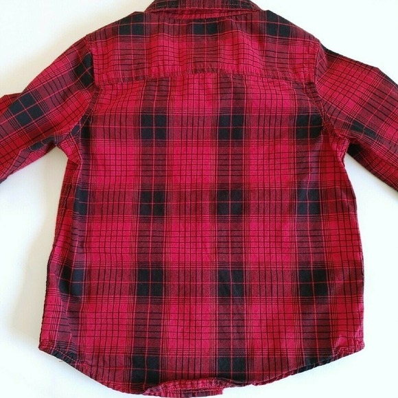 Red Black Button Up Plaid 2T Holiday Top - Picture 2 of 3